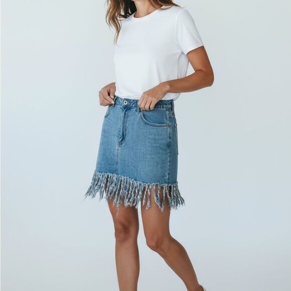 Forever 21 Blue Fringed Mini Skirt - Picture 1 of 4